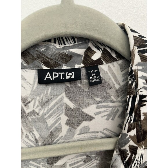 Apt.9 Women’s Blouse Cap Sleeve Collared Petite Large Button Down Belted Geo - Picture 8 of 11